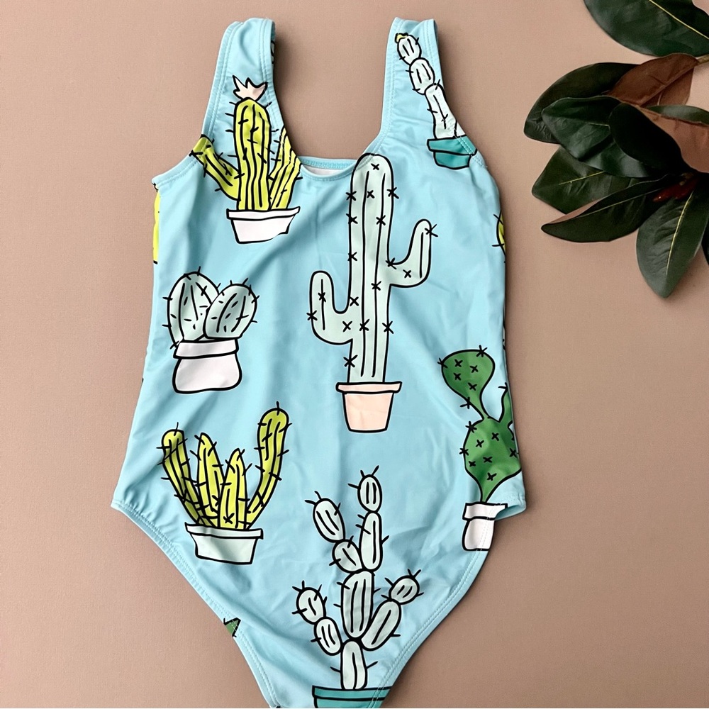 Girls Cactus Print One Piece Swimsuit - Picture 3 of 9